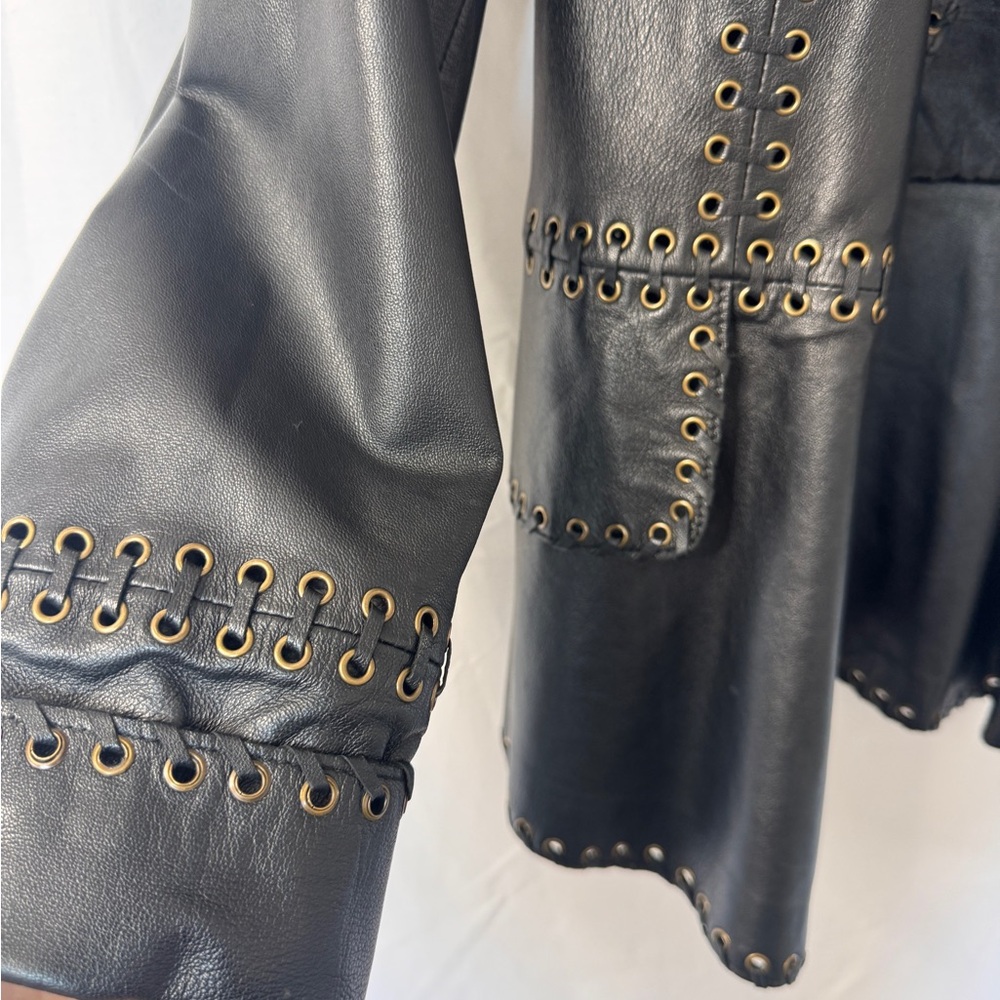 Vintage Zelda Black Leather Jacket with Gold Detailing - Picture 3 of 8